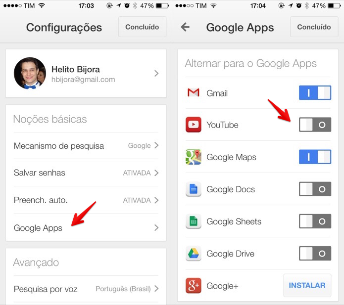Desativando integração com o aplicativo do YouTube (Foto: Reprodução/Helito Bijora)