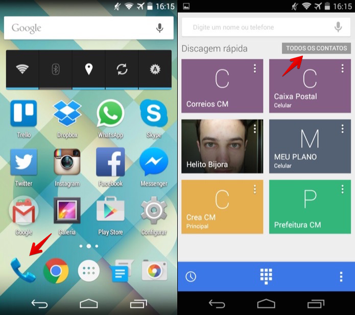Acesse a agenda do Android (Foto: Reprodução/Helito Bijora)