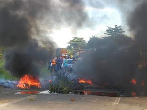 Manifestantes bloqueiam BR-135 em Periz de Baixo, MA (Foto: Daniel Mendes)