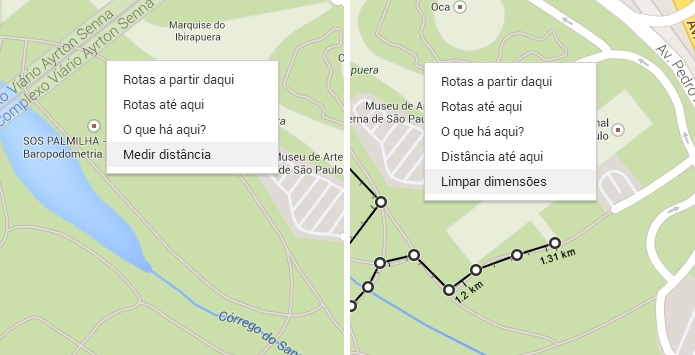 Menu contextual do Maps permite ativar e desativar as medições facilmente (Foto: Reprodução/Paulo Alves)