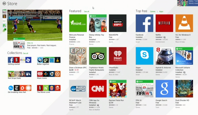 Visual da loja de aplicativos Windows Store também foi otimizado para usar com teclado e mouse (Foto: Reprodução/Microsoft)