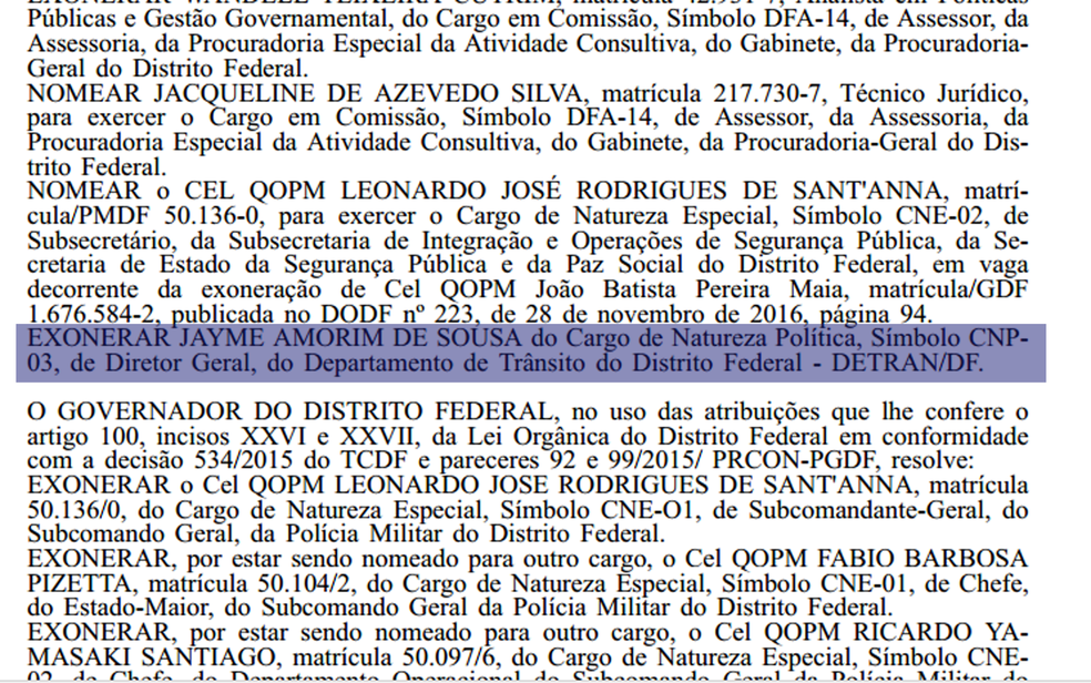 Diário Oficial com publicação trazendo exoneração do diretor do Detran, Jayme Amorim (Foto: Reprodução)