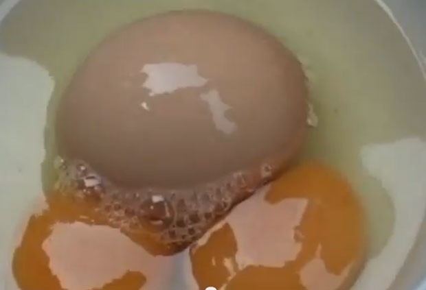 Ovo gigante tinha duas gemas e outro ovo menor dentro (Foto: Reprodução)
