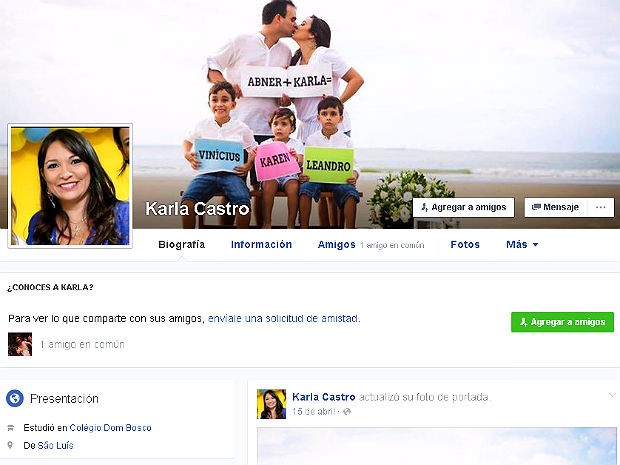 Perfil em rede social de Karla Castro Soares, morta após lipoaspiração em Brasília-DF (Foto: Facebook/Reprodução) Perfil em rede social de Karla Castro Soares, morta após lipoaspiração em Brasília-DF (Foto: Facebook/Reprodução)