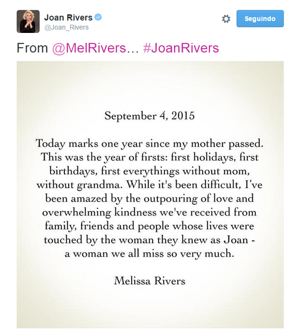Ego Filha De Joan Rivers Relembra Um Ano Da Morte Da Mãe Tem