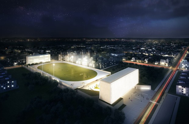 Projeto de campo de futebol 'flutuante' da Universidade Federal de Ciências da Saúde de Porto Alegre, vencedor na categoria Esportes e Estádio (Foto: AR MIPIM Future Projects Awards)