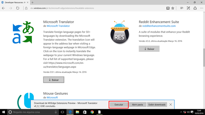 Toque em Executar para instalar extensão no Microsoft Edge (Foto: Reprodução/Elson de Souza)