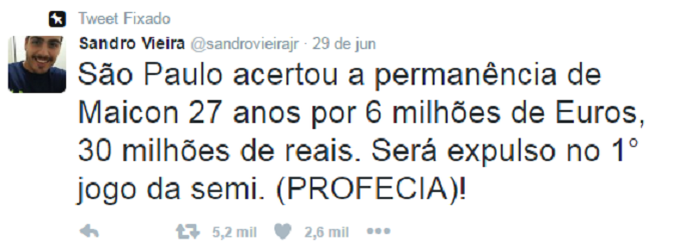 Corintiano que previu a expulsão do zagueiro Maicon curte fama no Twitter