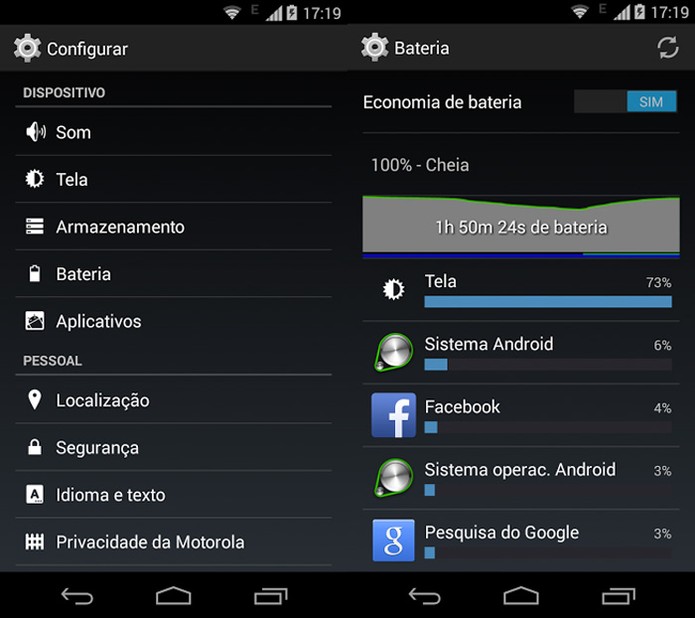 Configuração da economia da bateria no novo Moto G (Foto: Reprodução)