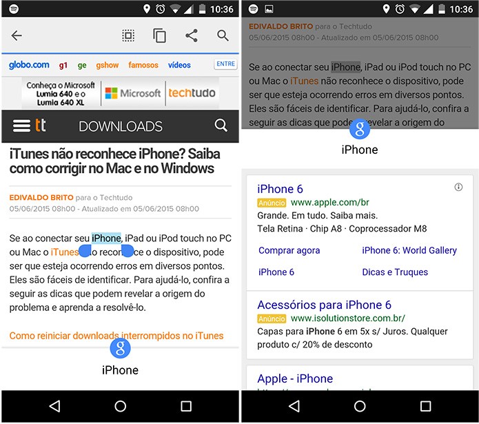 Recurso Tocar para pesquisar já aparece em alguns dispositivos Android (Reprodução)