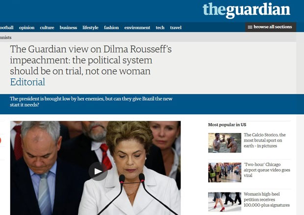 Editorial do jornal The Guardian sobre o afastamento de Dilma Rousseff (Foto: Reprodução/The Guardian)