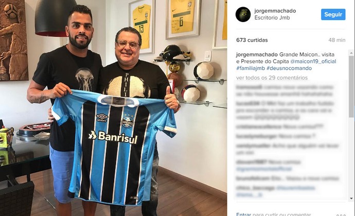 Grêmio Jorge Machado Maicon camiseta Grêmio camisa Grêmio (Foto: Reprodução/Instagram) Grêmio Jorge Machado Maicon camiseta Grêmio camisa Grêmio (Foto: Reprodução/Instagram)