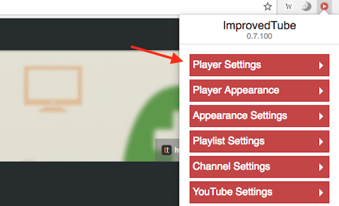 Caminho para acessar as opções de modificações para o player do YouTube da extensão ImprovedTube (Foto: Reprodução/Marvin Costa)