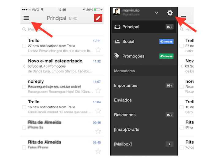 Acessando as configurações do aplicativo do Gmail no iOS (Foto: Reprodução/Marvin Costa)