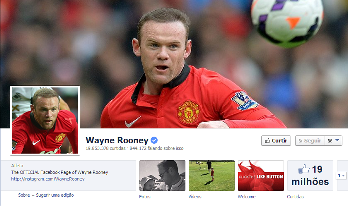 Wayne Rooney do Manchester United tem 19,639,589 de fãs no Facebook (Foto: Reprodução/Facebook)