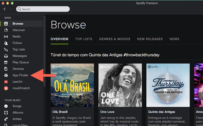 Acessando o App Finder do Spotify Premium (Foto: Reprodução/Marvin Costa)