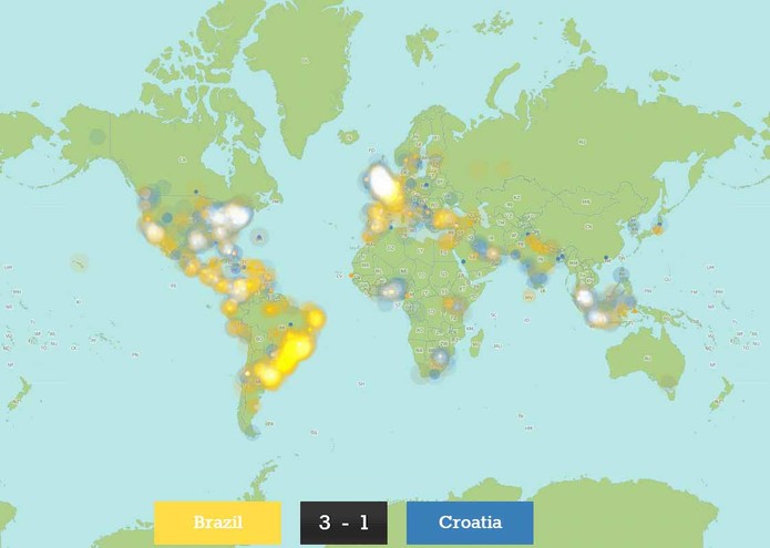 O mapa interativo mostra os principais países de origem dos tuites (Foto: Reprodução/Twitter)