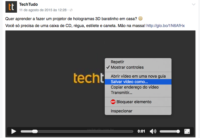 Salvando vídeo do Facebook (Foto: Reprodução/Helito Bijora)  (Foto: Salvando vídeo do Facebook (Foto: Reprodução/Helito Bijora) )