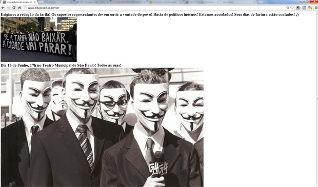 Site da Secretaria de Estado da Educação é hackeado (Foto: Reprodução)