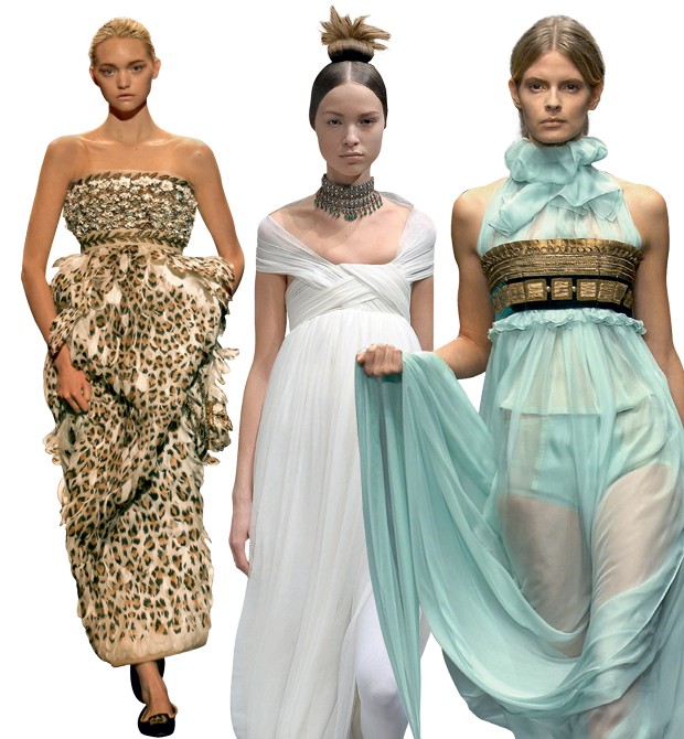 Influência de Josefina: o estilo Império no inverno 2008 da Alexander McQueen de 2006; da Dolce & Gabbana; e usado pela própria (Foto: ) Influência de Josefina: o estilo Império no inverno 2008 da Alexander McQueen de 2006; da Dolce & Gabbana; e usado pela própria (Foto: )