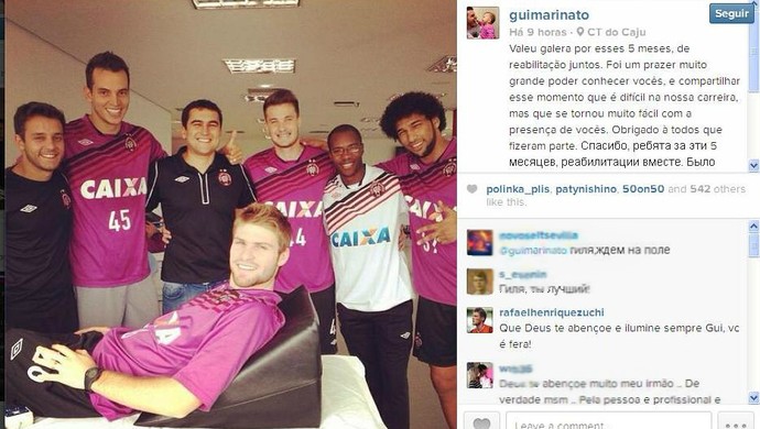 Guilherme Marinato ao lado de Heracles, Rafael Zuchi e Willian Rocha no Atlético-PR (Foto: Reprodução/Instagram)