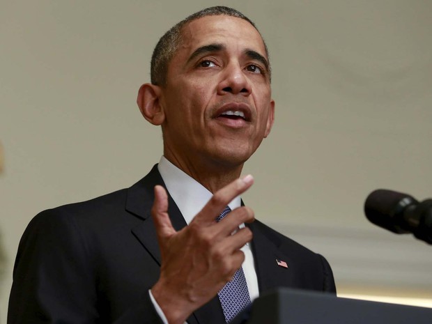 Barack Obama fala na Casa Branca sobre o acordo climático fechado neste sábado (12) em Paris (Foto: REUTERS/Yuri Gripas)
