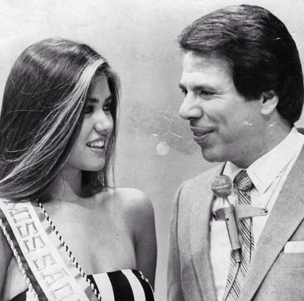 Solange Frazão aos 20 anos, ao ser eleita Miss São Paulo em 1982, e Silvio Santos (Foto: Reprodução/Instagram)