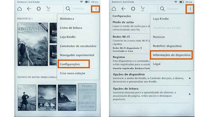 Acesse as configurações para descobrir informações sobre o Kindle (Foto: Reprodução/Barbara Mannara)