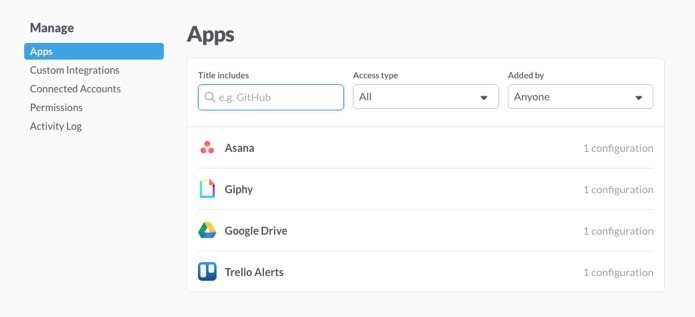 Apps conectados ao Slack (Foto: Reprodução/André Sugai)