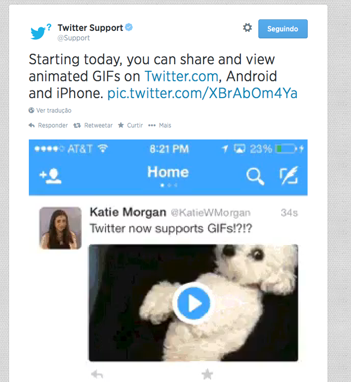 Gif do Twitter mostra novo recurso, que será implementado em celulares e versão web nos tuítes (Foto: Divulgação/Twitter)