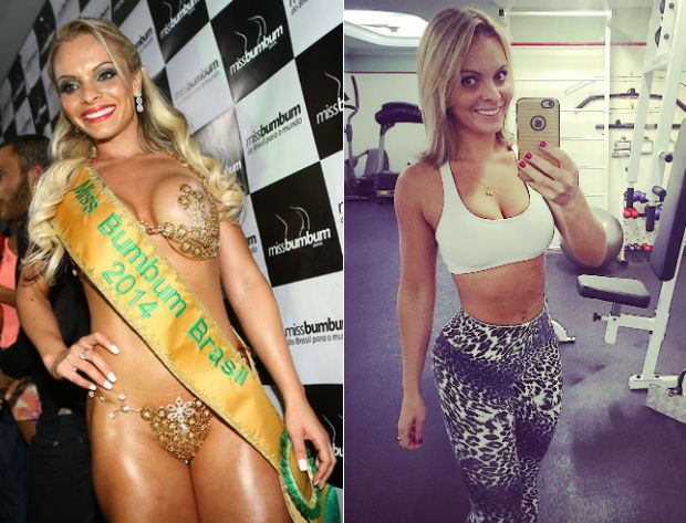 Indianara Carvalho no Miss Bumbum 2014, e em maio de 2016: visual mais clean (Foto: Iwi Onodera/EGO // Reprodução Instagram)
