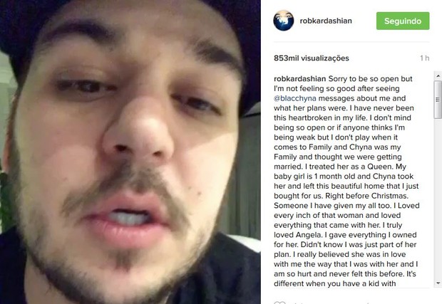 Rob Kardashian falando de Blac no Instagram (Foto: reprodução/instagram)
