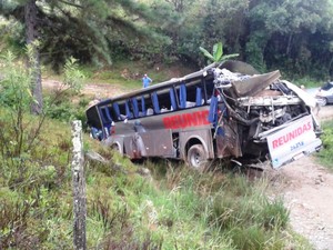 Ônibus caiu de ribanceira em Alfredo Wagner (Foto: Corpo de Bombeiros/Divulgação)