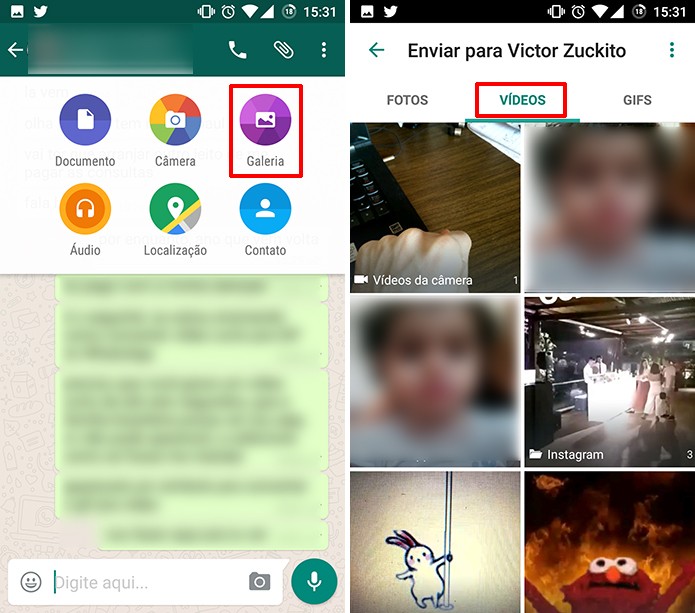 WhatsApp permite converter vídeos curtos da galeria para GIFs (Foto: Reprodução/Elson de Souza)