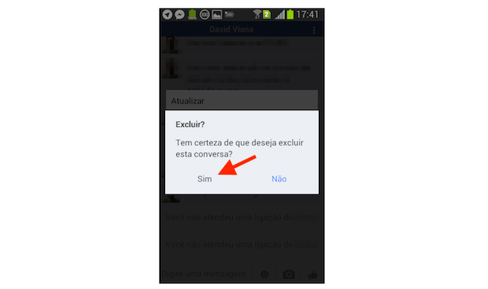 Confirmando a exclusão de uma mensagem com o Facebook Lite para Android (Foto: Reprodução/Marvin Costa)
