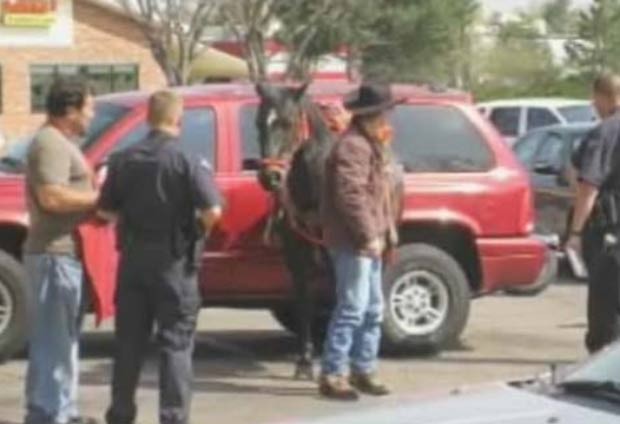 Em maio de 2009, o norte-americano Brian Drone recebeu uma multa de US$ 25 após ter sido flagrado bêbado andando a cavalo na cidade de Arvada, no estado do Colorado (EUA).  (Foto: Reprodução)