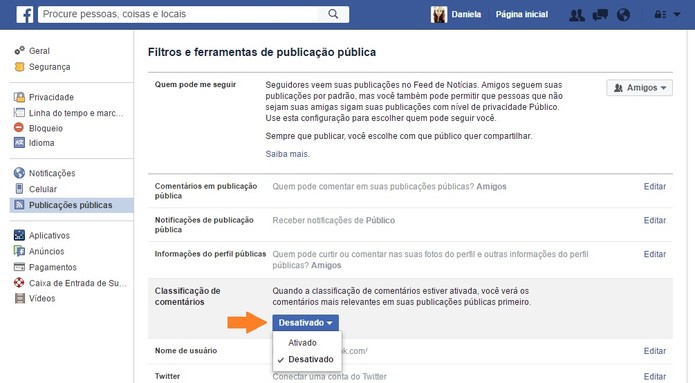Como alterar a classificação de comentários