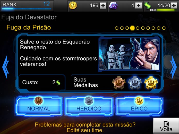 Todas os cenários da campanha e das missões especiais de Star Wars: Assault Team possuem três níveis de dificuldade (Foto: Reprodução/Daniel Ribeiro)