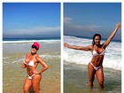 Gracyanne Barbosa dá mergulho após corridinha na praia