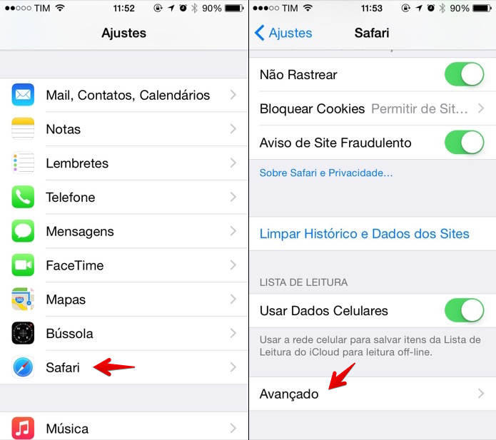 Acesse as configurações do Safari (Foto: Reprodução/Helito Bijora) 