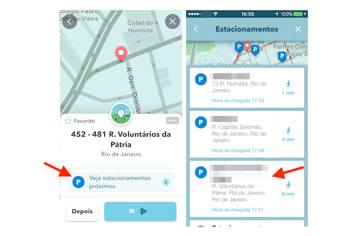 Estacionamentos próximos ao local selecionado no Waze (Foto: Reprodução/Marvin Costa)