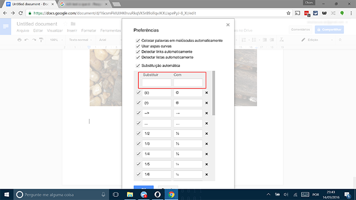 Google Docs tem lista com atalhos que pode ser personalizada pelo usuário (Foto: Reprodução/Elson de Souza)