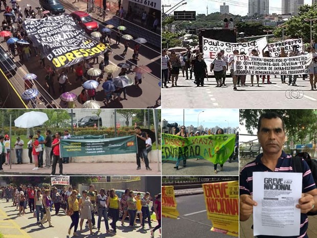 Greve de trs dias de profissionais da educao teve adeso de todos os estados, segundo a CNTE; nas fotos esto imagens de protestos no Acre, Amap, Amazonas, Esprito Santo, Gois. Minas Gerais e Piau (Foto: G1)