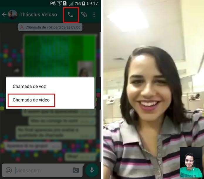 Selecione o contato que deseja ligar e escolha a opção vídeo (Foto: Reprodução/ Aline Batista)