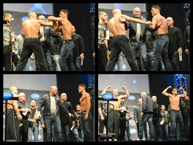 Georges St-Pierre e Nick Diaz pesagem UFC 158  (Foto: Twitter / UFC )