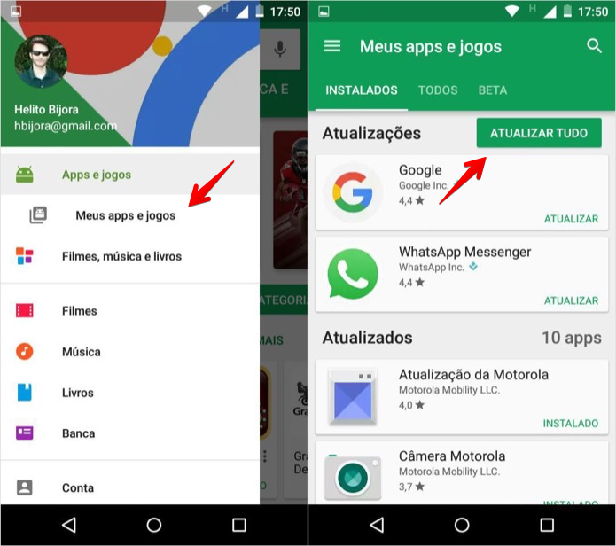 Atualizando os apps instalados (Foto: Reprodução/Helito Bijora)