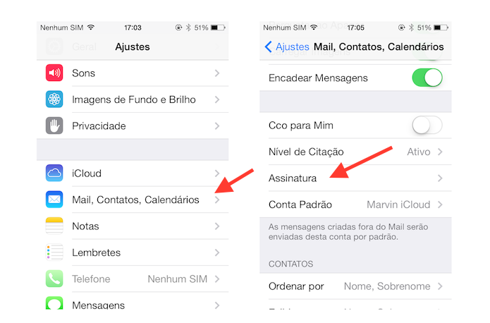 Configurando uma assinatura de e-mail no Mail do iOS (Foto: Reprodução/Marvin Costa)