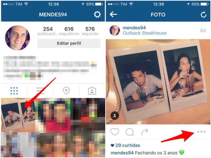 Abra a foto que você deseja compartilhar e toque no ícone de três pontos (Foto: Reprodução/Lucas Mendes)