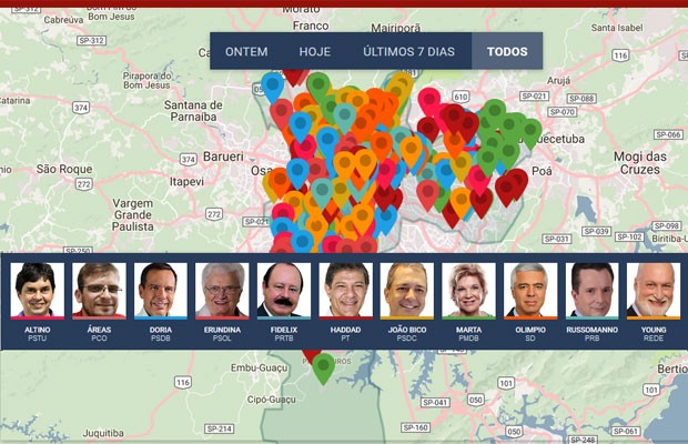 Mapa dos candidatos à Prefeitura de São Paulo (Foto: G1)