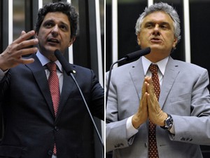 O relator da MP 621/13, Rogério Carvalho (PT-SE), e o líder do DEM, Ronaldo Caiado (DEM-GO)  (Foto: Luis Macedo/Ag.Câmara)